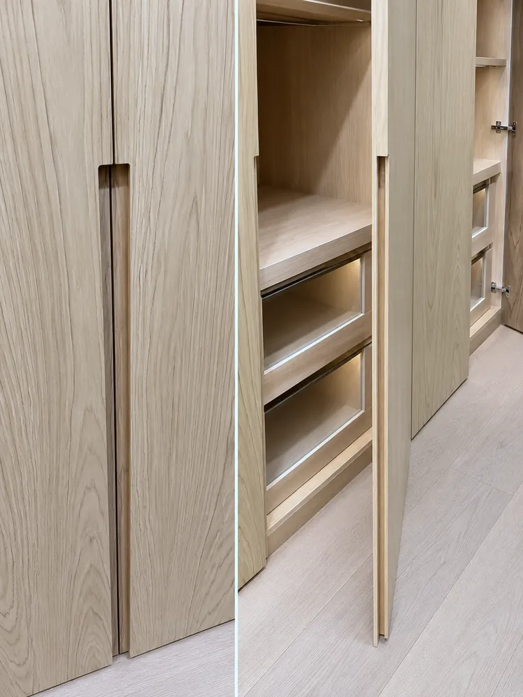 Oak wardrobe doors with recessed handles